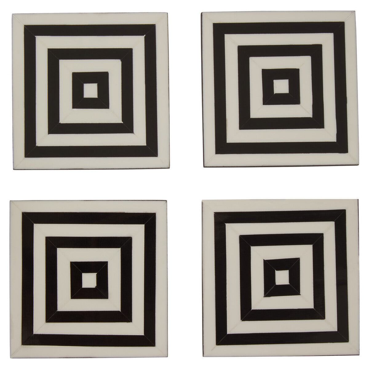 Set of 4 Black and White Stripe Coasters with Holder