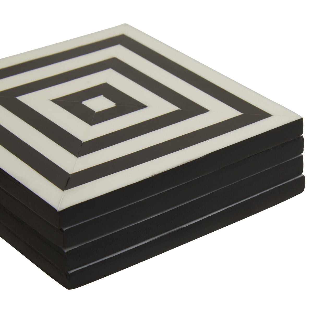 Set of 4 Black and White Stripe Coasters with Holder