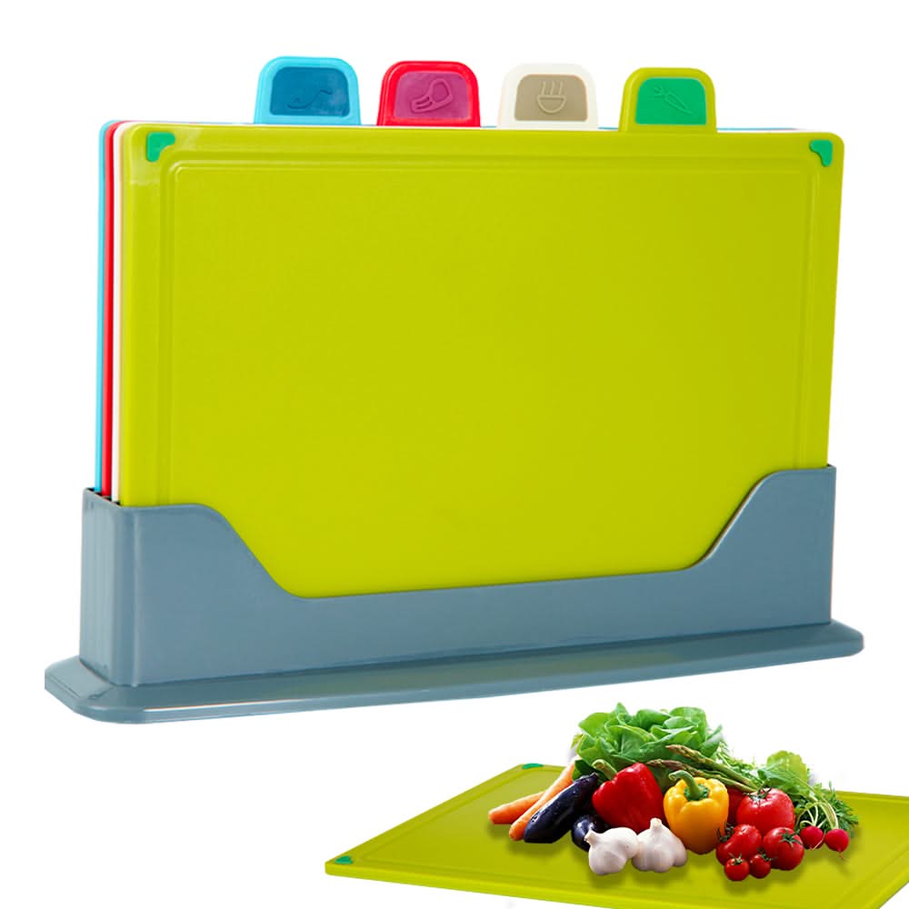 4-Piece Non-Slip Coloured Cutting Board Set – Includes Index Boards with Stand for Organized and Hygienic Food Prep