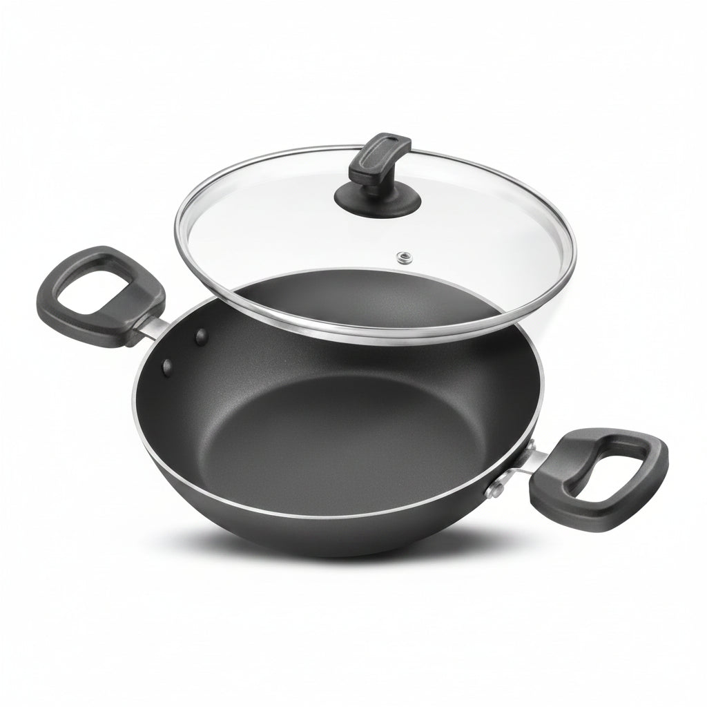 By Everyday Non-Stick Kadhai with Glass Lid Low Oil Cooking Cool Touch Handles 26cm