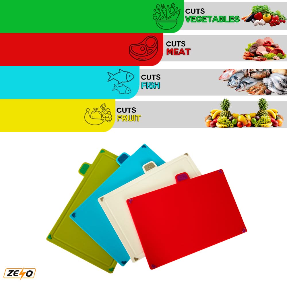 4-Piece Non-Slip Coloured Cutting Board Set – Includes Index Boards with Stand for Organized and Hygienic Food Prep