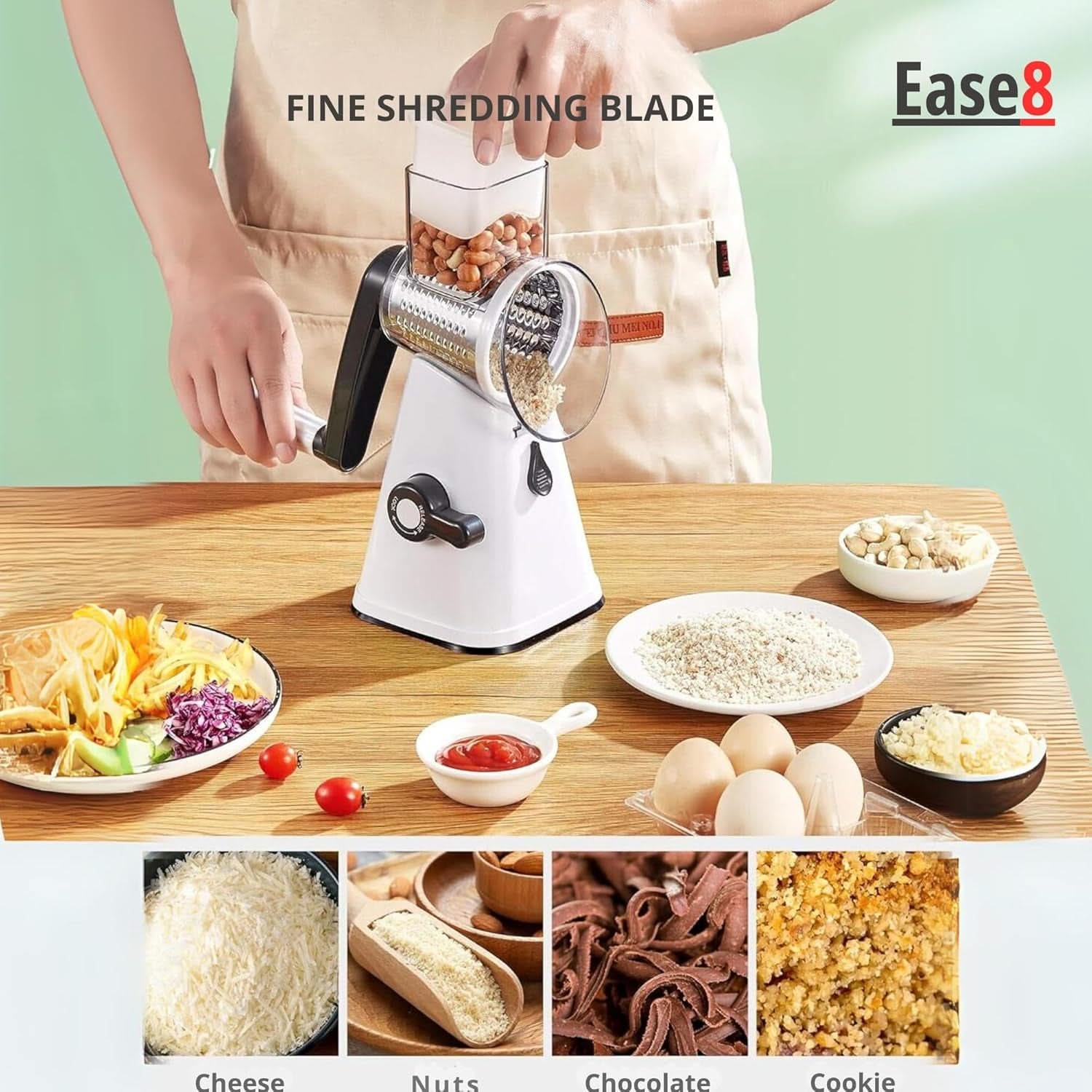 3 in 1 Rotary Cheese Grater – Multifunctional Slicer and Shredder with Easy-to-Swap Stainless Steel Interchangeable Rotating Drum Blades for Effortless Kitchen Prep Tool