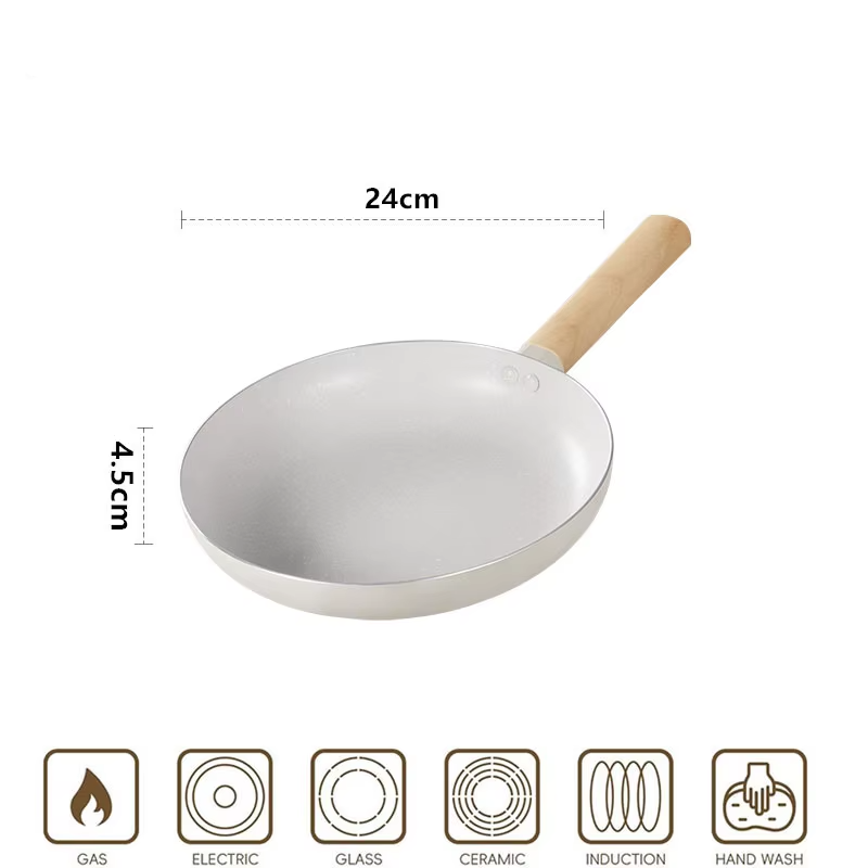 Non-Stick Frying Pan with PFAS-Free Ceramic Coating & Wooden Handle – 24cm Aluminium Alloy Omelette Pan – Works on All Cooktops: Induction, Gas & Electric – Available in White or Pink