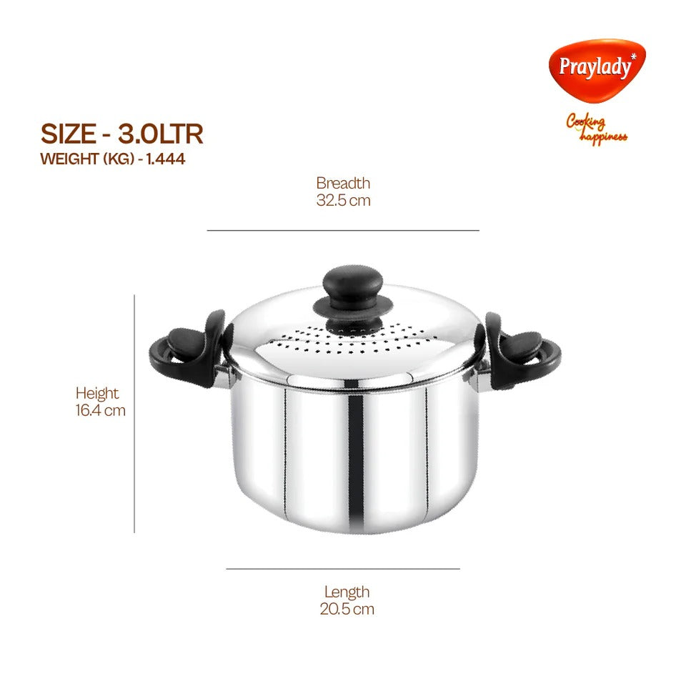 Stainless Steel Strainer Pot without Glass Lid Induction Base