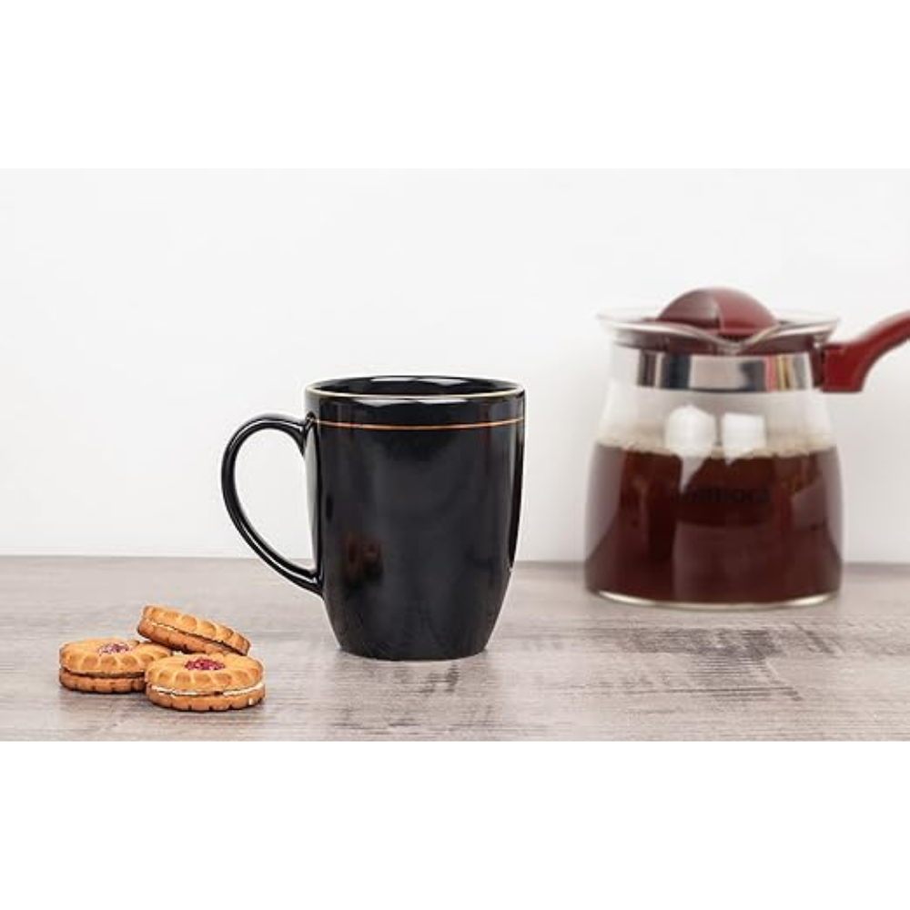 Black Color Gold Line Ceramic Coffee Mug, 300 ml