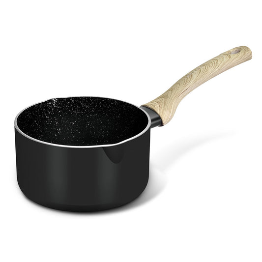 Plus Aura 5-layer Non-stick 16 cm Saucepan, 1.8 L Sauce Pan With Soft Touch Wooden Finish Handle