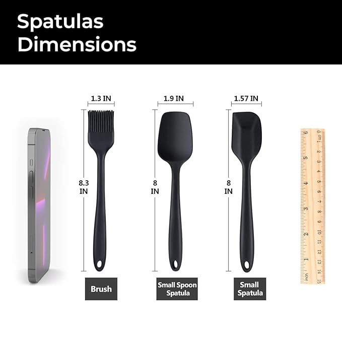 Silicone Spatula for Kitchen, Set of 3, Black