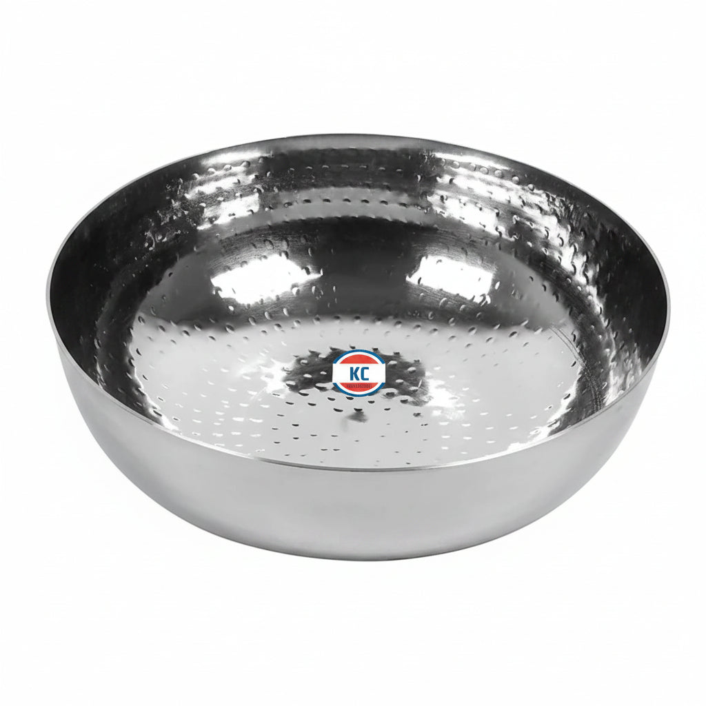 Sandwich Bottom Heavy Guage Stainless Steel Hammered Tasla, Without Handle Kadhai Cookware - (3500 ml)