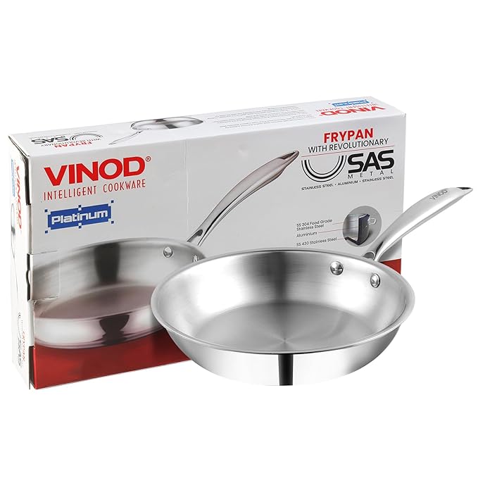 Triply Stainless Steel Frypan 20 cm, 2.5 mm Thick, Steel Pan, Scratch Resistant