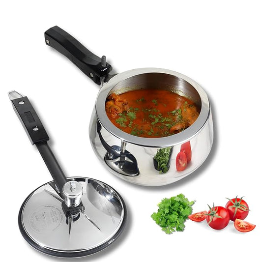 Stainless Steel Inner Lid Pressure Cooker - 3.5 L, Handi Shape, Sandwich Bottom Cooker