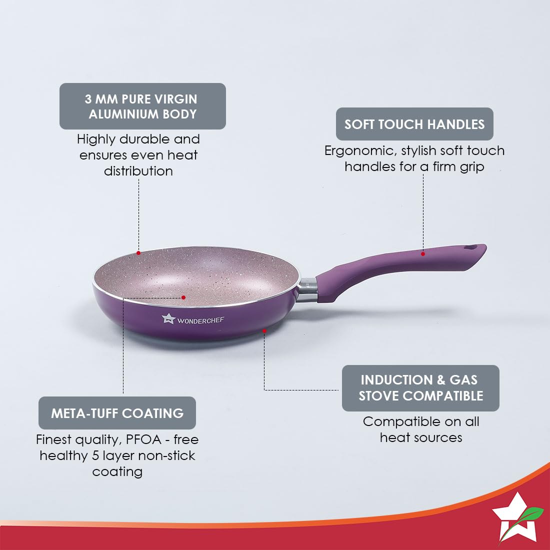 Royal Velvet Non-stick 24 cm Fry pan I Induction Ready, Soft-touch handles, Non - Toxic I Virgin Aluminium