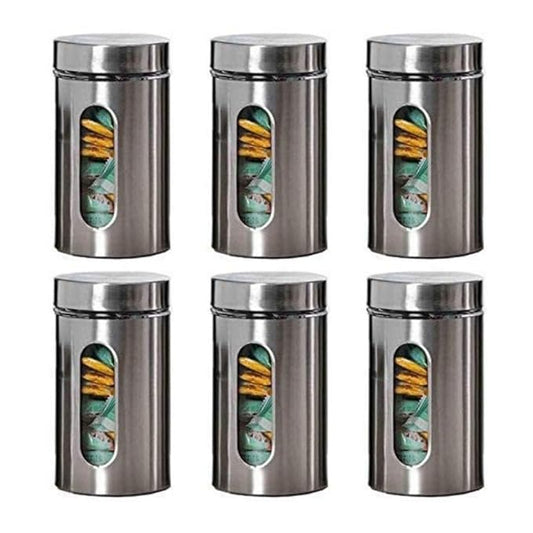 Kitchen Storage Jars Steel Body With See Through Window Jar, 1000 ml, Pack of 6