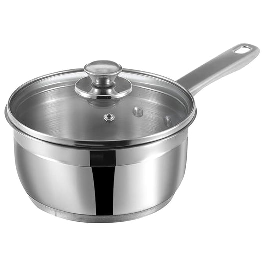 Two Tone Stainless Steel Saucepan With Glass Lid 1.5 L, 16 cm, 6.2 mm Thick