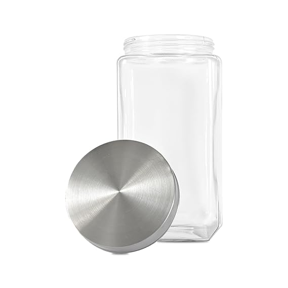 Kitchen Storage Jars Transperent Glass With Steel Lid Air Tight Jar, 2000 ml, Pack of 4