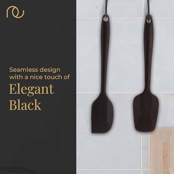 Non-stick Premium Silicone Spatula, Large Spatula & Large Spoon, Black