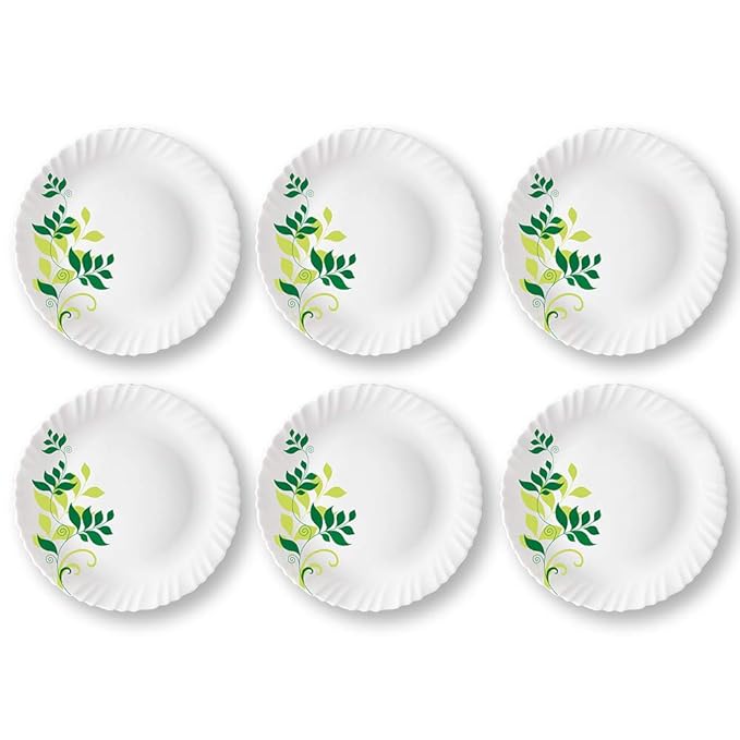 Opalware Full Plate, 11 inch, White, Set of 6 - Design 4
