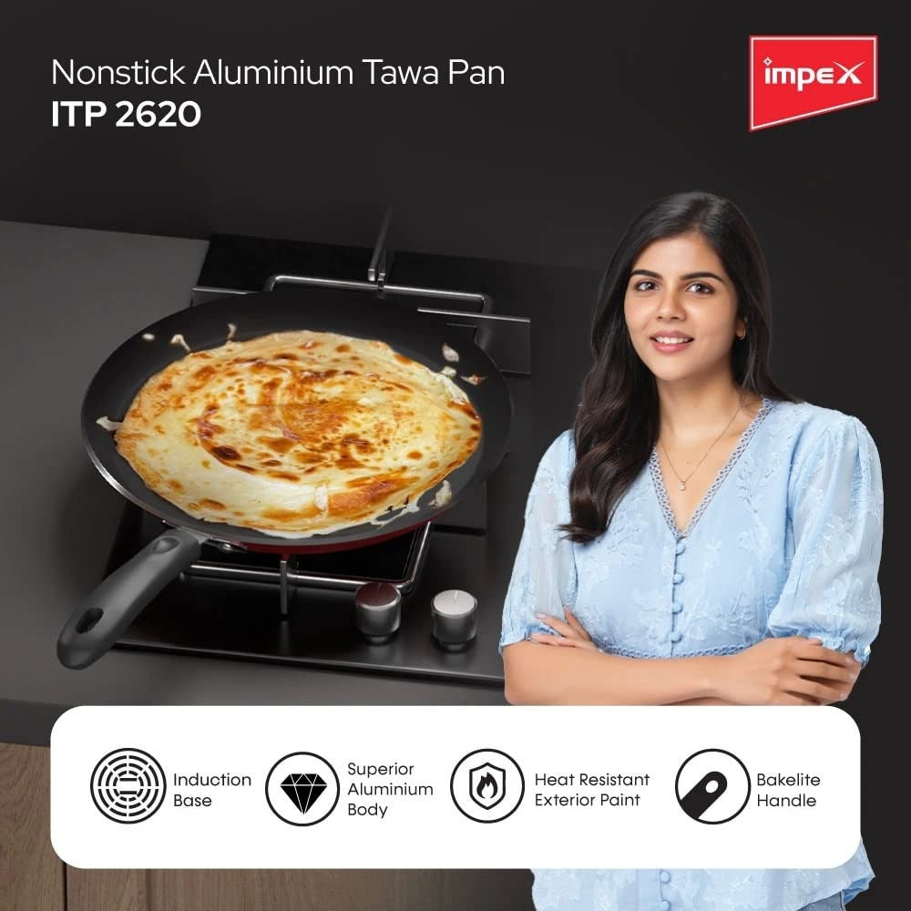 Induction Base Non-Stick Aluminium Pathiri Pan 26 cm Maroon