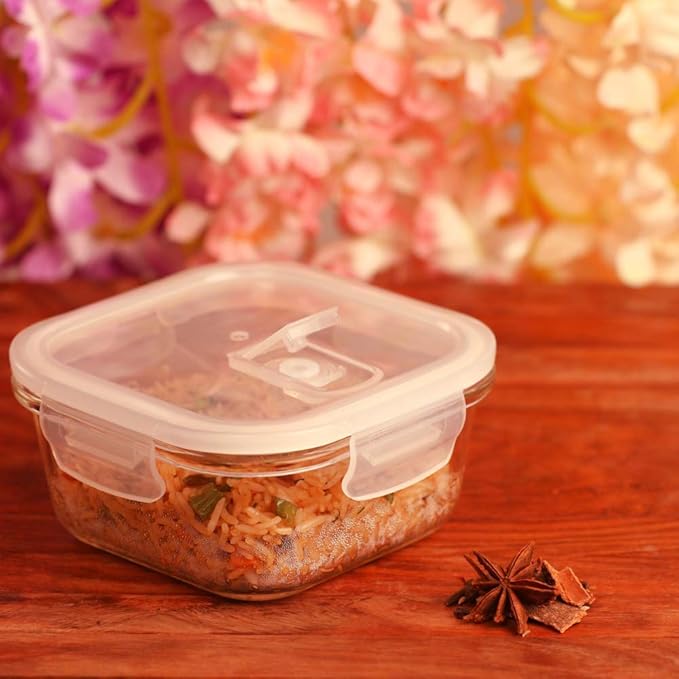 Borosilicate Glass Containers for Kitchen, Storage Box for Kitchen With Air Vent Lid, Set of 2 - 300 ml Each