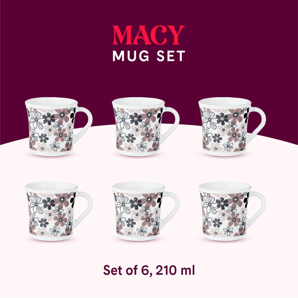 Macy Opalware Mug, Set of 6 Tea/coffee Mugs, 210 ml Each