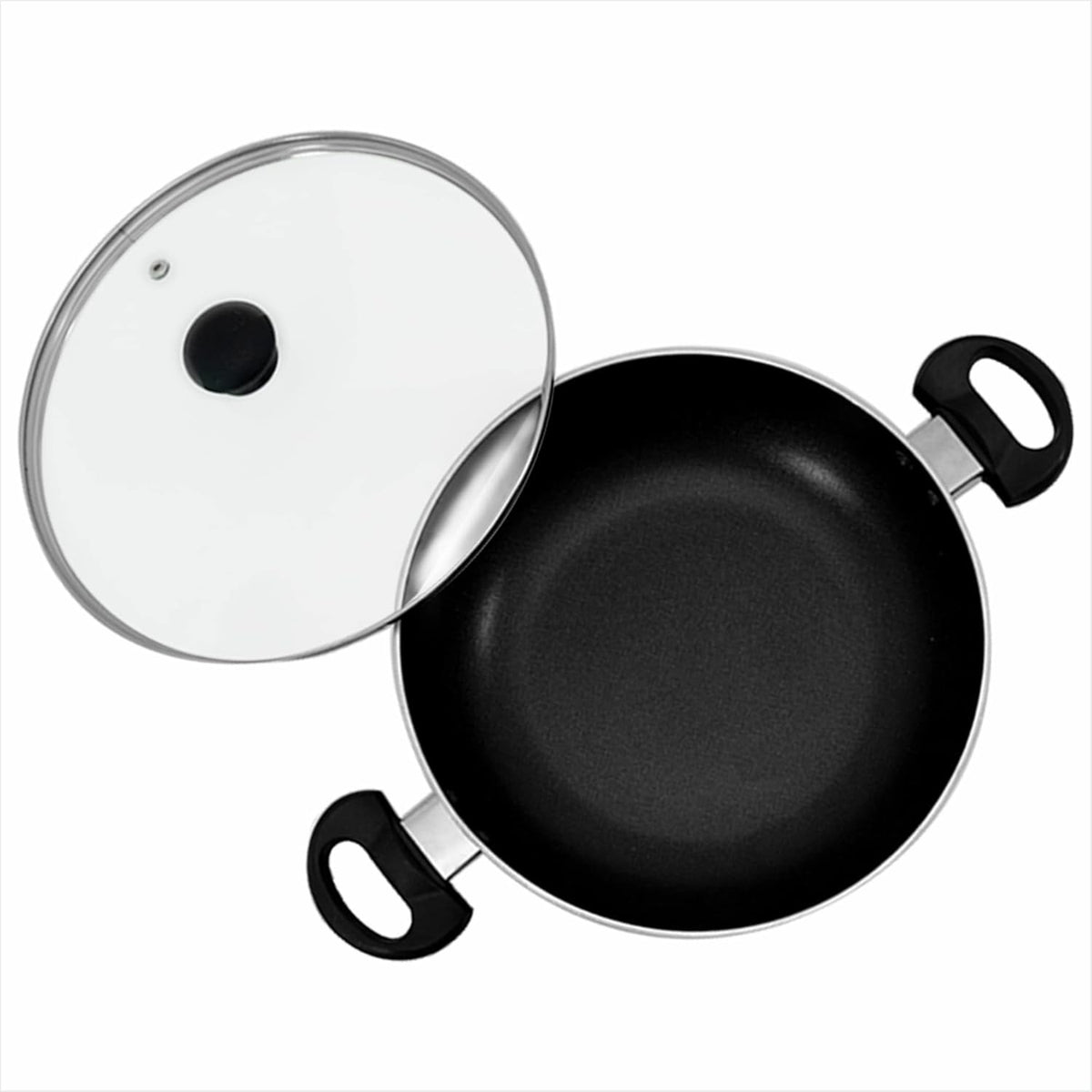 Coral DLX Granite Non Stick Kadai with Glass Lid, Premium Virgin Aluminium, Induction Base