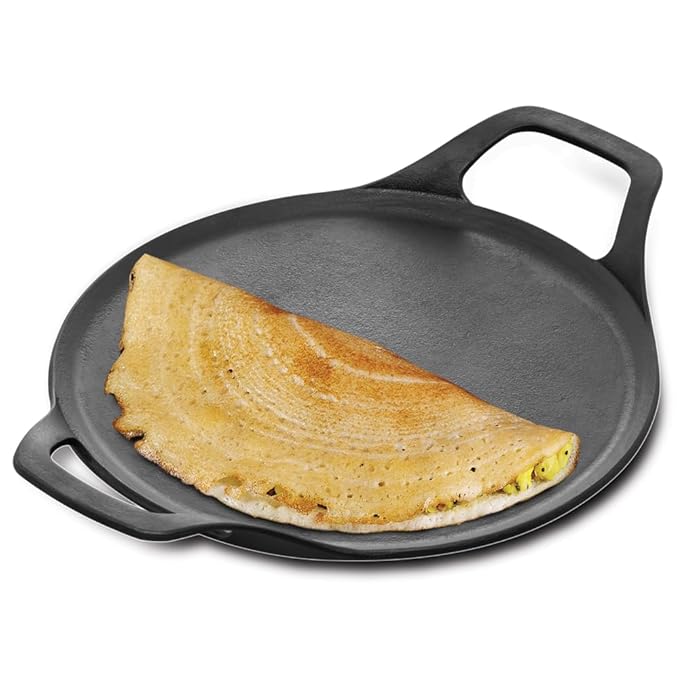 27 cm Cast Iron Dosa Tava, Pre-seasoned Flat Tawa for Roti Black