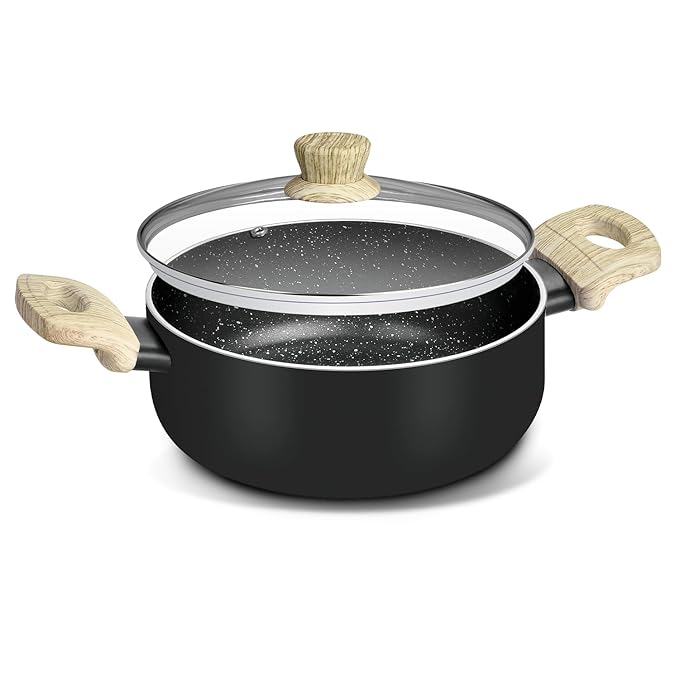 Plus Aura 5-layer Non-stick 24 cm Casserole With Glass Lid, 5 L Capacity