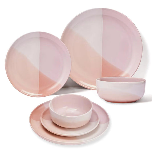 Stoneware Pink Dip Glazed 12 Pieces Solid Dinner Set for 4 4 Dinner Plates 4 Side Plates 4 Bowls