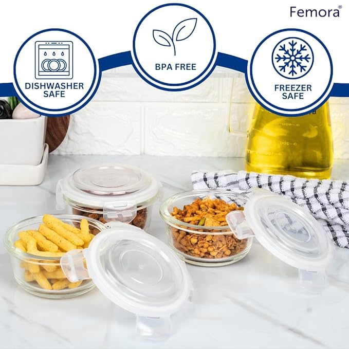 Borosilicate Glass Containers for Kitchen, Storage Box for Kitchen With Air Vent Lid, Set of 3, 240 ml