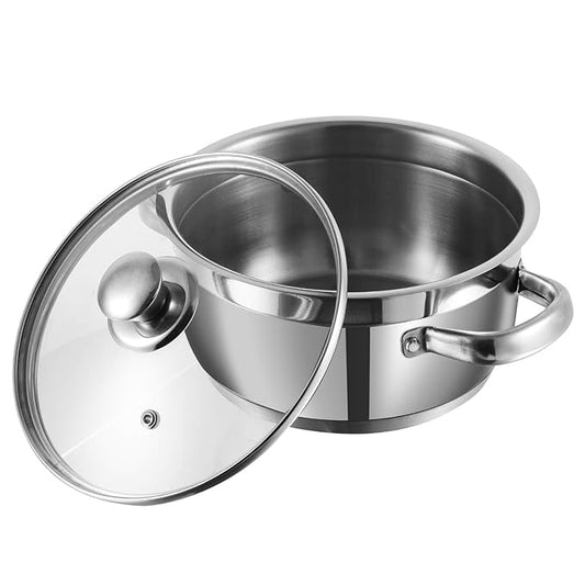 Two Tone Stainless Steel Saucepot with Glass Lid 4 L, 22 cm (6.2 mm Thick Base)