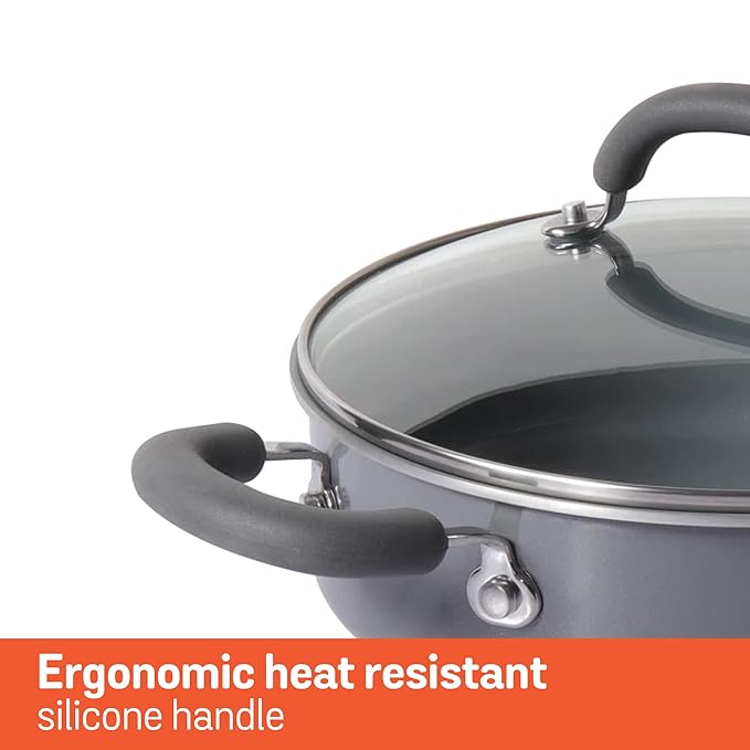 Healthy Ceramic Coated Sauteuse with Glass Lid Cookware 24 cm Grey