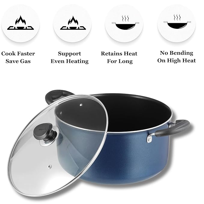 Vinod Zest Aluminium Non Stick Saucepot with Glass Lid - 3.1 Litre, 20 cm | 3 mm Extra Thick | 3 Layer Coating