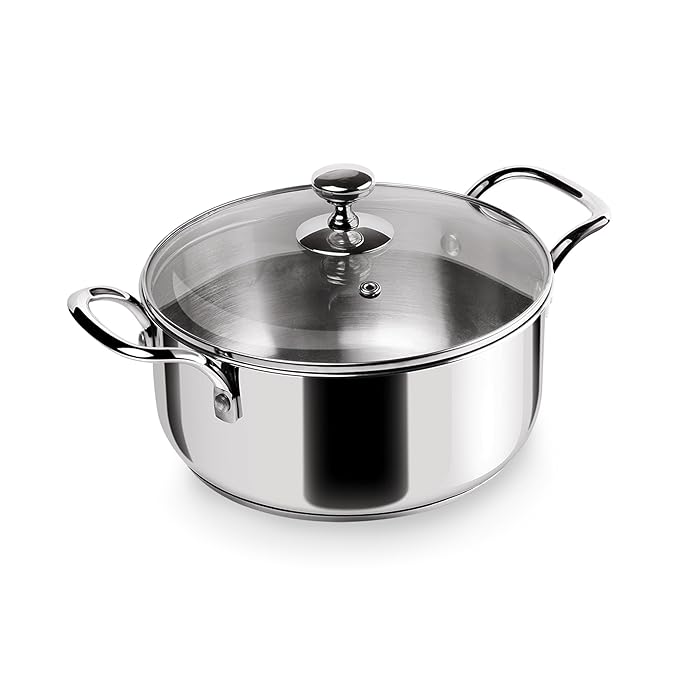 Triply Stainless Steel Sandwich Bottom Casserole Handi/stock Pot/biryani Pot With Glass Lid 20 cm