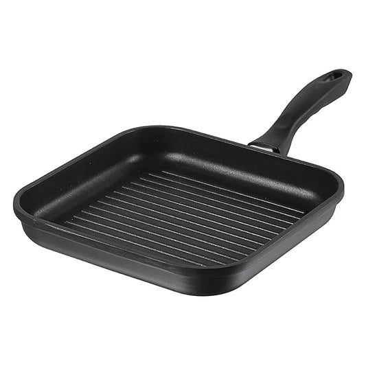 Plus Die Cast Aluminium Square Griddle - 24 cm, 5 mm Thick, 3 Layer Coating, Silicone Handle