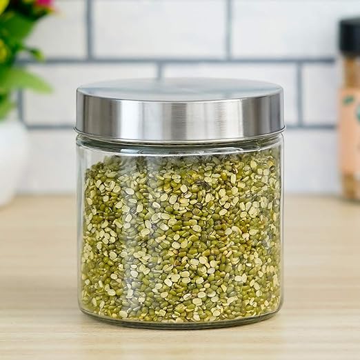 Kitchen Storage Jars Borosilicate Glass With Steel Lid Air Tight Kitchen Jar and Container, 750 ml