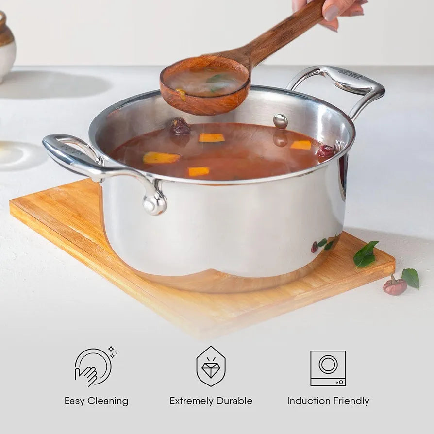 Triply Stainless Steel Sauce Pot, Casserole with Glass Lid