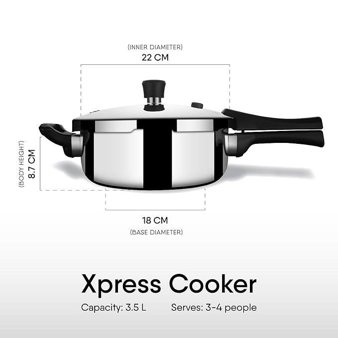 Cooker Triply Pressure Cooker Pan, Induction Cooker, Outer Lid Pressure Cooker 3.5 L