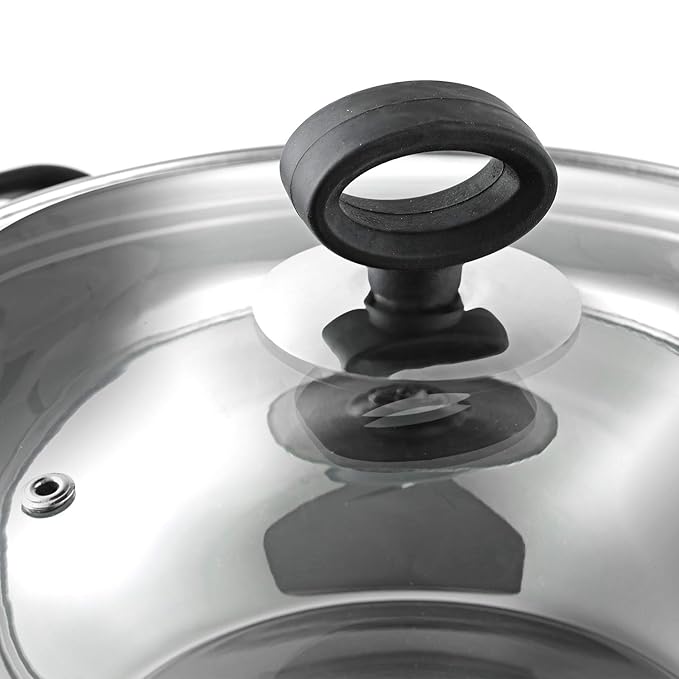 Stainless Steel Deluxe Kadhai with Glass Lid - 1.5 L, 20 cm, Extra Thick, SAS Bottom, Soft Handle