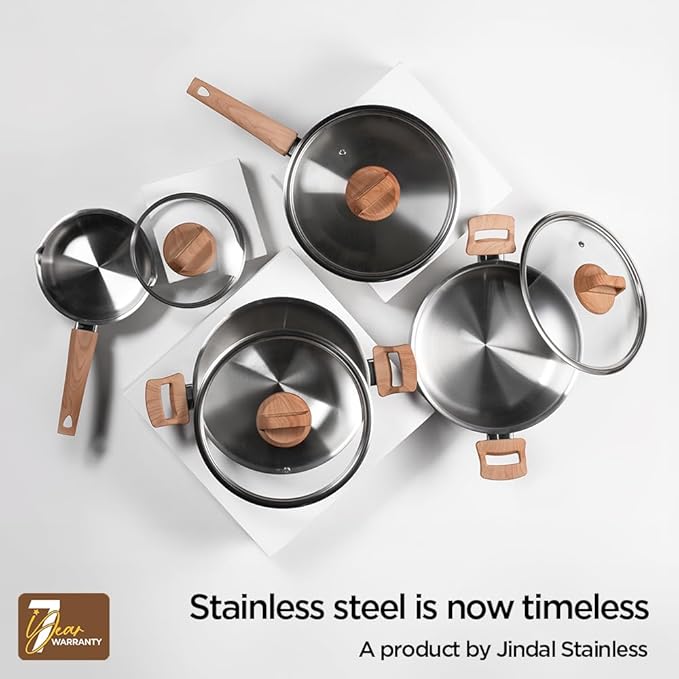 Triply Stainless Steel Kadai, Steel Kadai for Cooking, Triply Kadai With Lid, 22 cm, 2.1 L, Silver