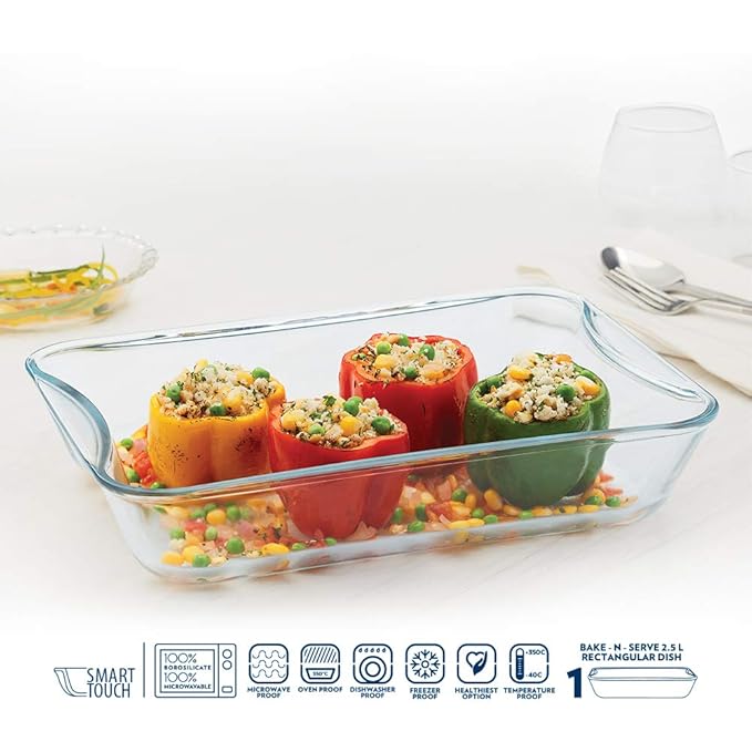 Rectangular Glass Baking Microwave and Oven Safe Dish, 2.5 L, Transparent