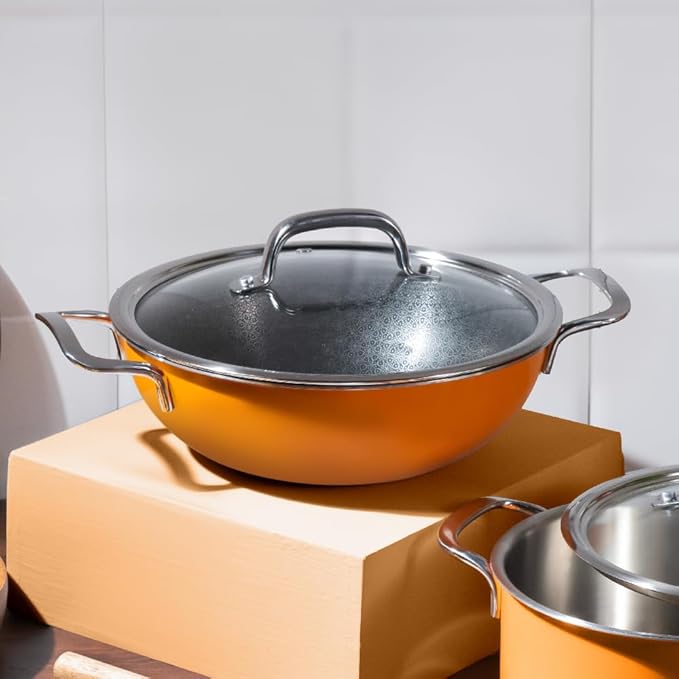 Triply Stainless Steel Kadai, Non Stick Kadhai, Kadai With Lid for Cooking, Induction Kadai, 24 cm