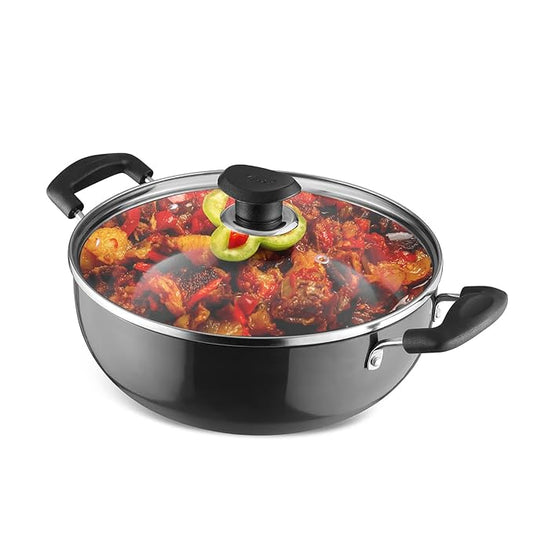 Plus Hard Anodised Deep Kadhai with Lid - 4.1 L, 26 cm, 3.25 mm Thick, Natural Stick Free Kadai