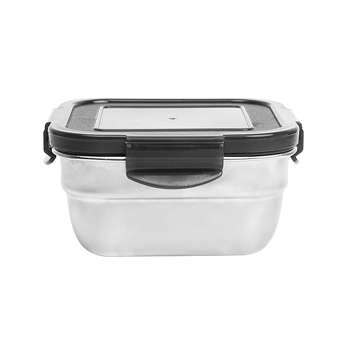 High Steel Square Container Airtight Leakproof Unbreakable Storage Container/ Lunch Box, 550 ml, Set of 2