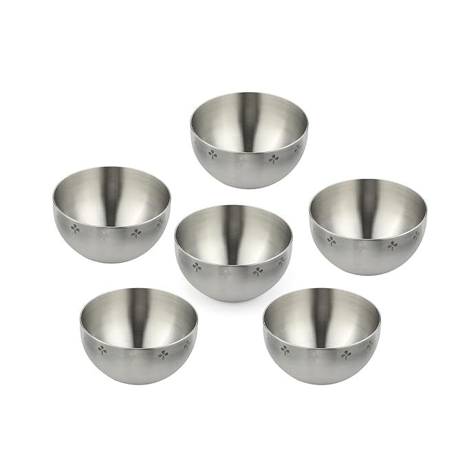 Designer Stainless Steel Katori Set of 6, Multipurpose Vati and Bowl, Dinnerware & Tableware