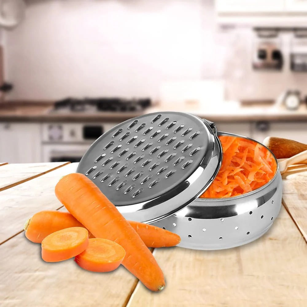 Dinner Plates Set of 6 + Grater with Storage and Lid SS Pack of 7 Silver