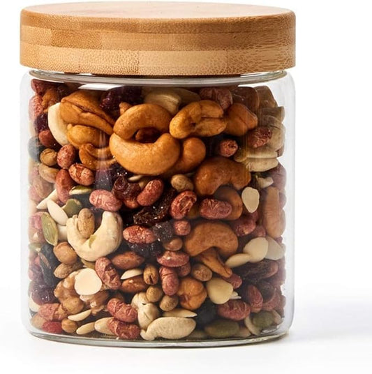 Kitchen Storage Jars Borosilicate Glass With Wooden Lid Air Tight Jar, 350 ml, Pack of 1