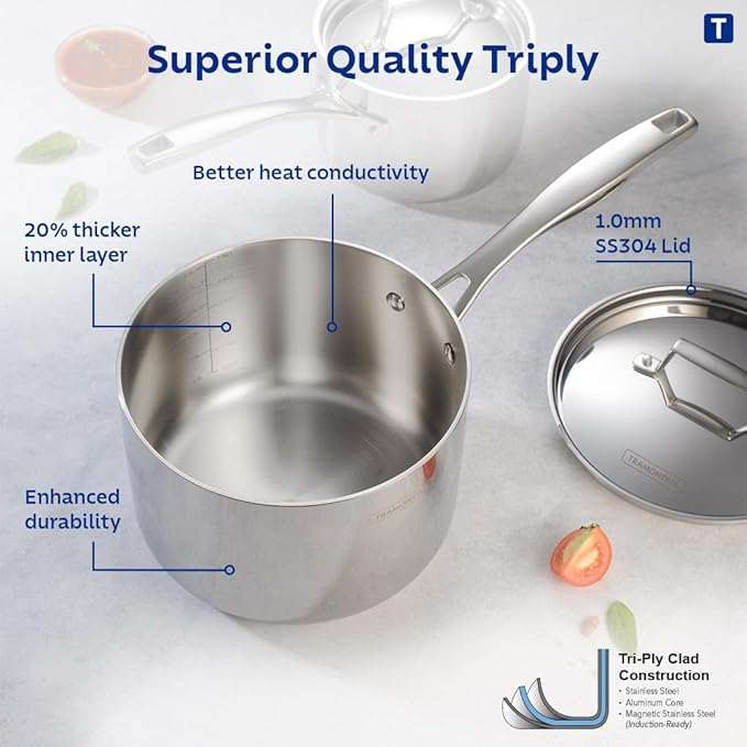 Triply 18 cm/2.9L Sauce Pan with SS 304 Lid
