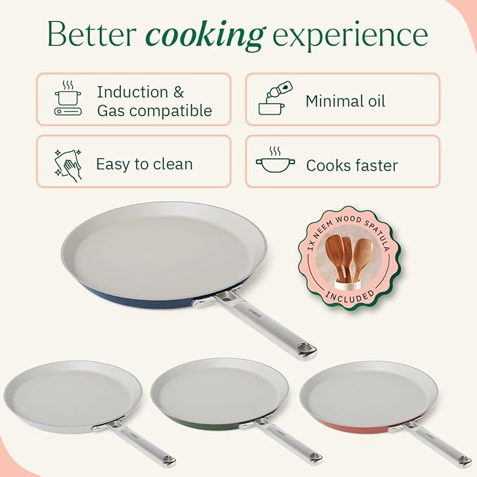 Ceramic Non Stick Dosa Tawa 28 cm, Stainless Steel Handle, Blue