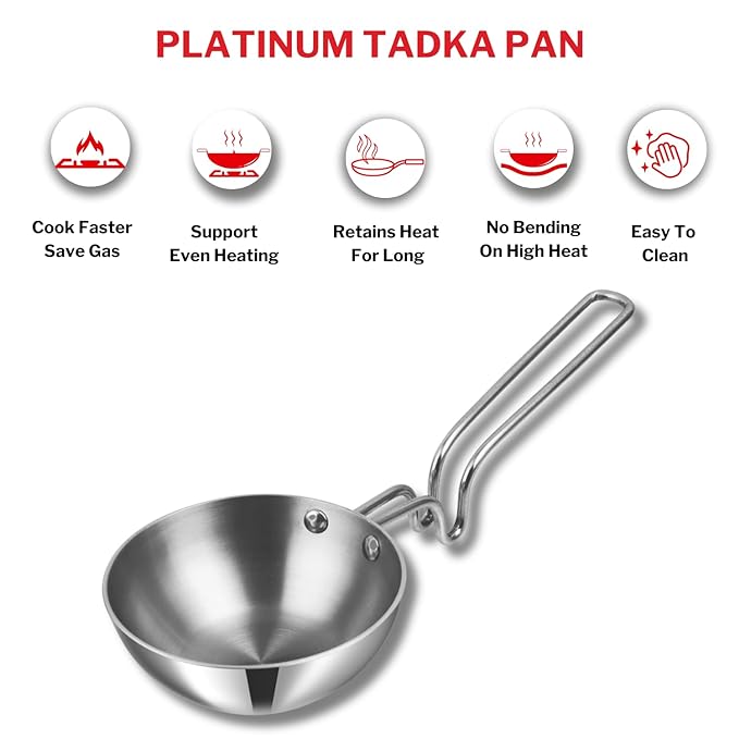 Triply Stainless Steel Tadka Pan Large - 300 ml, 11 cm, Balance Design Handle