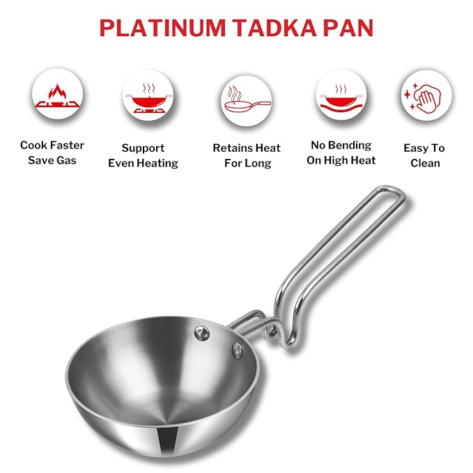 Triply Stainless Steel Tadka Pan Jumbo, 400 ml, 12.5 cm, Balance Design Handle