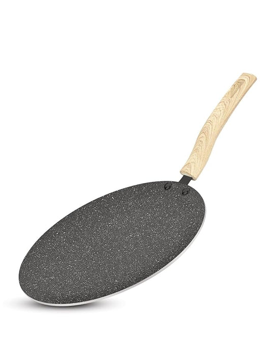 Earth Black Non-stick 26 cm Concave Tawa, Wooden Finish Soft Touch Handle, 3 mm Thickness